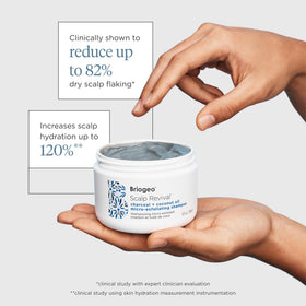 Briogeo Scalp Revival binchotan charcoal close-up highlights impurity drawing action.