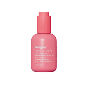 Briogeo Style + Treat 4-in-1 oil bottle pour provides heat protection up to 450°F.