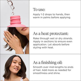 Briogeo bottle close-up highlights yuzu and plum oil for lightweight moisture.