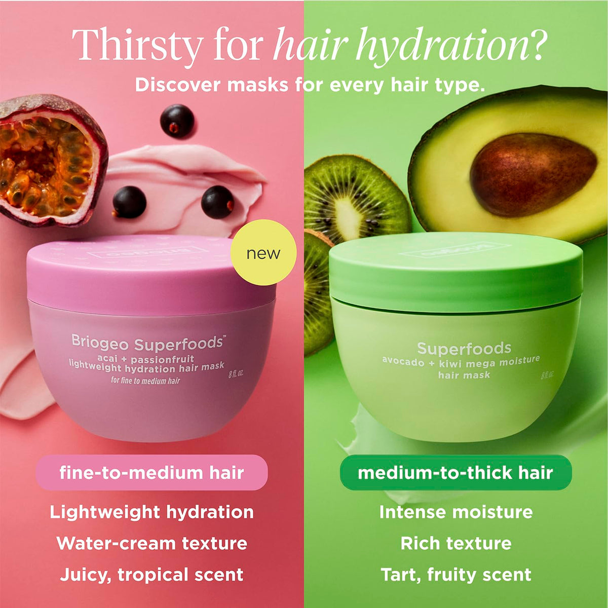 Hair strands after using Briogeo mask appear soft and shiny.