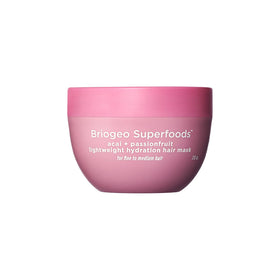 Briogeo Superfoods Acai + Passionfruit mask jar provides lightweight hydration for dry hair.