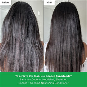 Color-treated hair illustration beside bottle showing gentle daily use without buildup.