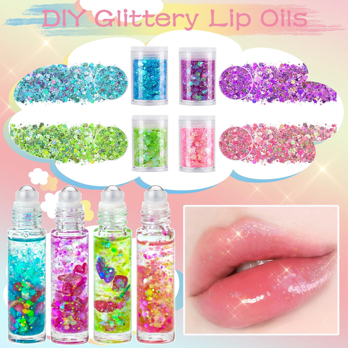 BRIPATI clear glass roller bottles with smooth rollers for easy lip oil application.