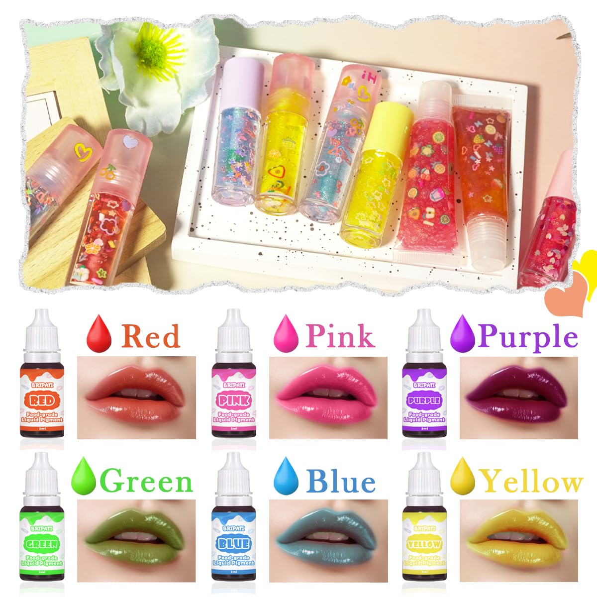 BRIPATI DIY Lip Gloss Pigments Four – blend vibrant shades for unique looks