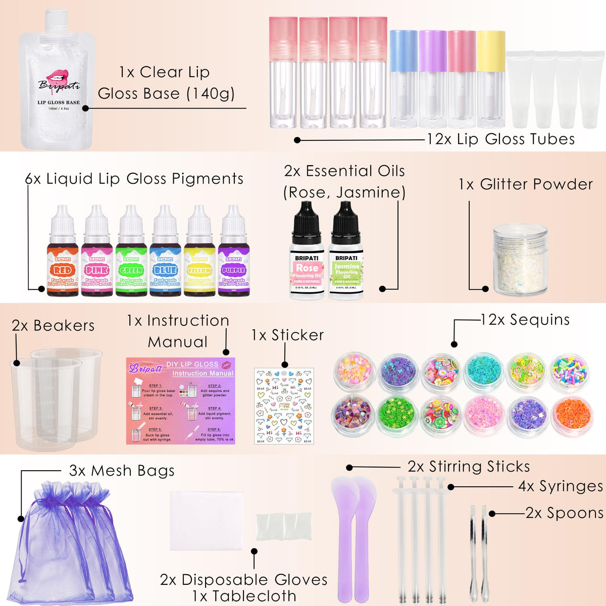 BRIPATI lip gloss tubes empty – ready for your personalized gloss creations