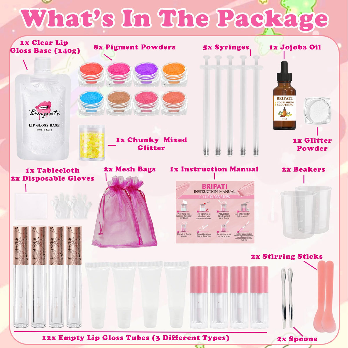 BRIPATI empty lip gloss tubes for easy, mess-free storage and application.