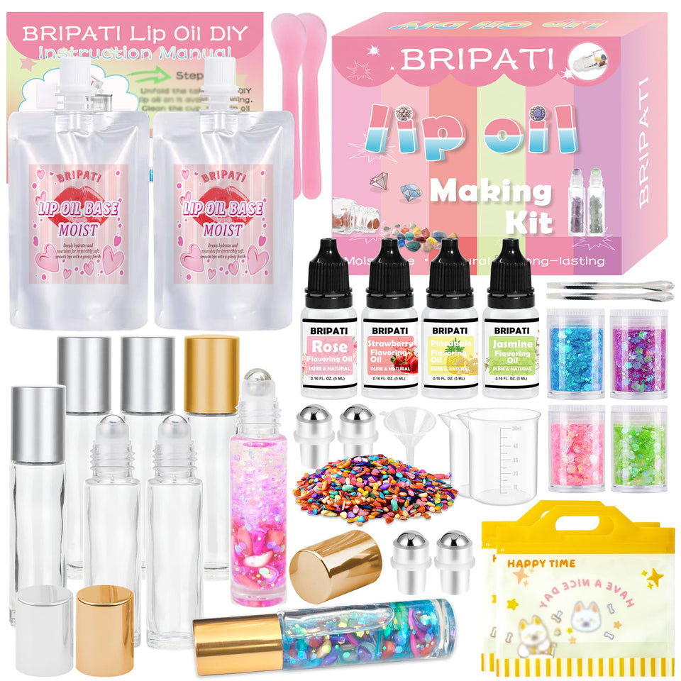 BRIPATI lip gloss kit packaging shown, ideal for gifting and at-home crafting.