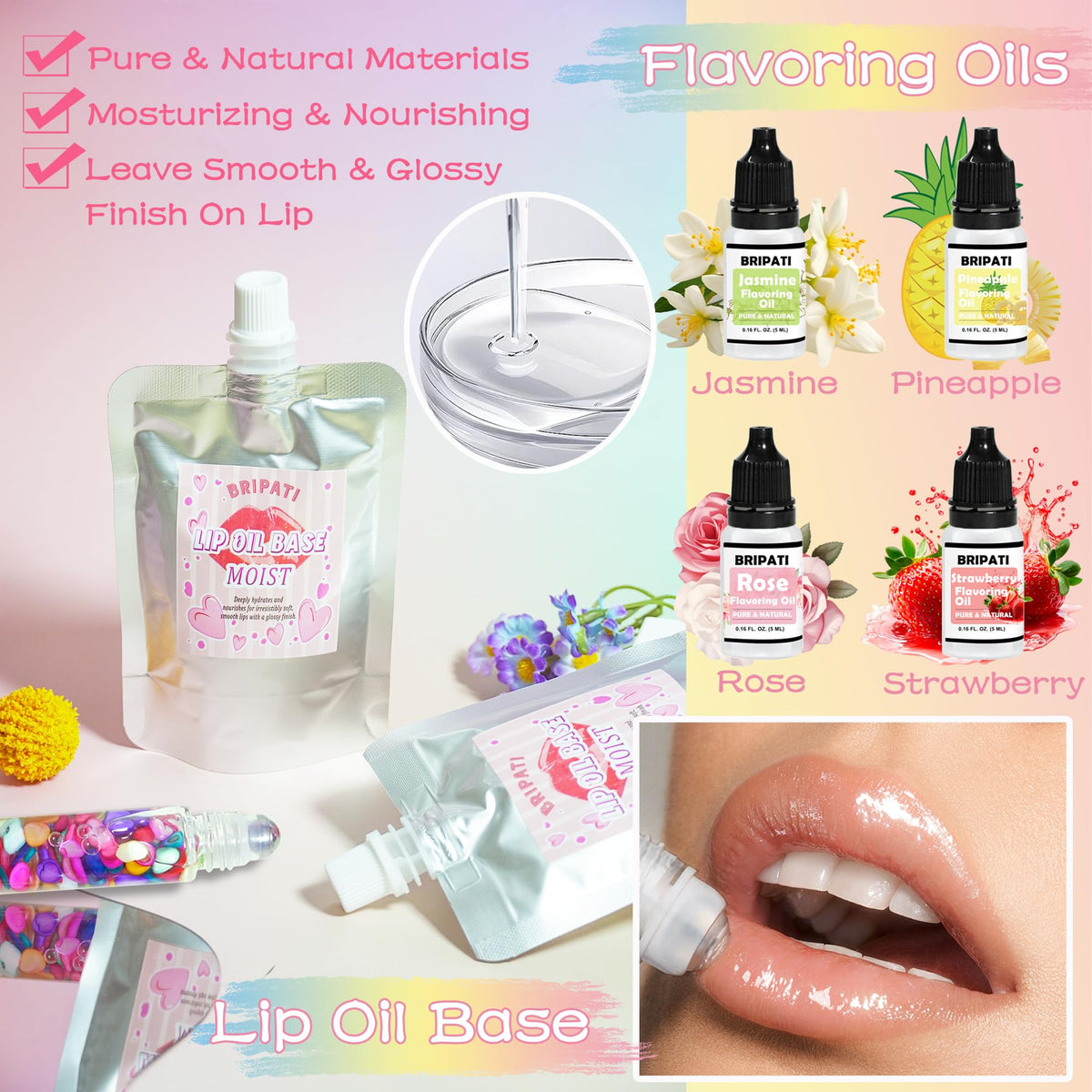 BRIPATI flavor oils assortment for customizing scents and fun lip oils.