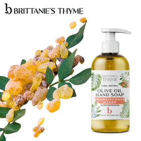 Brittanie's Thyme Castile label closeup showing natural oils and ingredients.