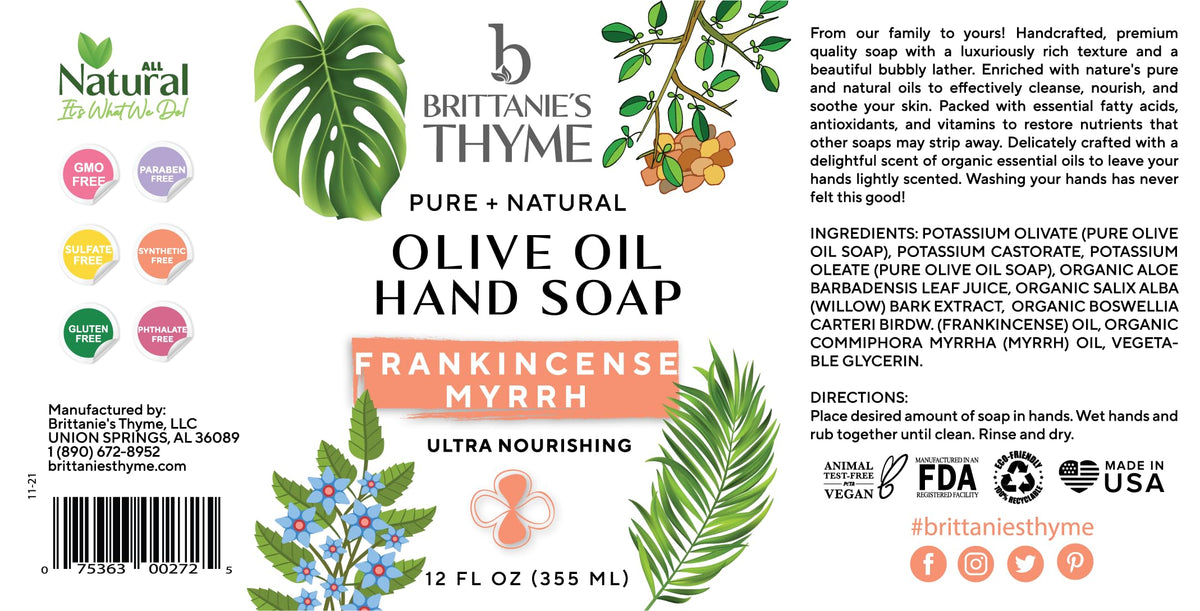 Brittanie's Thyme foaming hands with frankincense for a fresh fragrance.