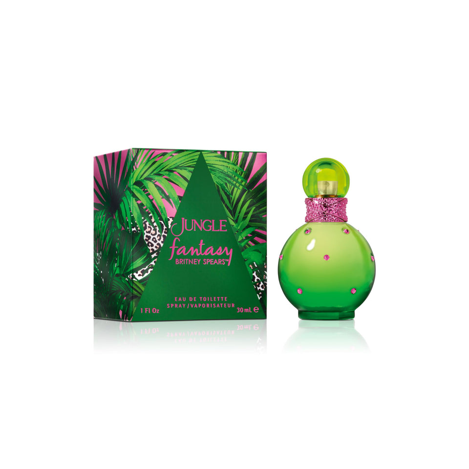 Britney Spears Jungle Fantasy bottle with green crystals for a bold, adventurous fragrance experience