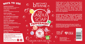 Natural ingredients label close-up emphasizing organic oils in Brittanie’s Thyme Castile soap.