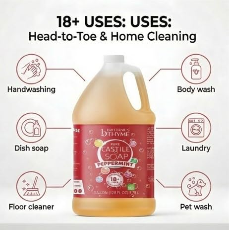 Multiuse scene from Brittanie’s Thyme Castile soap showing kitchen and cleaning versatility.