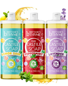 Brittanie's Thyme Lavender Castile soap bottle for gentle cleansing of skin and hair