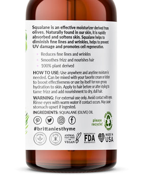 Brittanie's Thyme squalane oil dropper for easy daily moisturization.