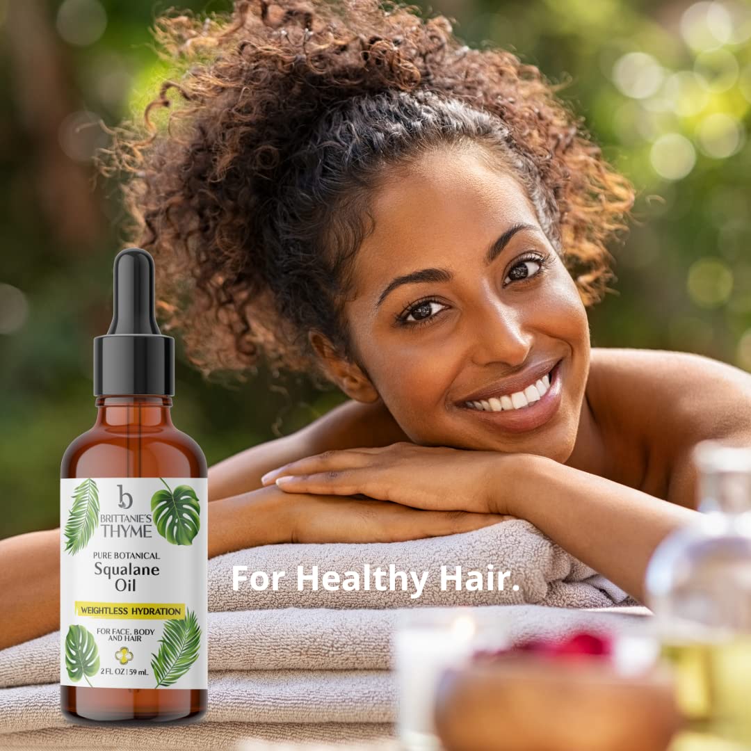 Brittanie's Thyme squalane oil on hair to smooth and add shine.