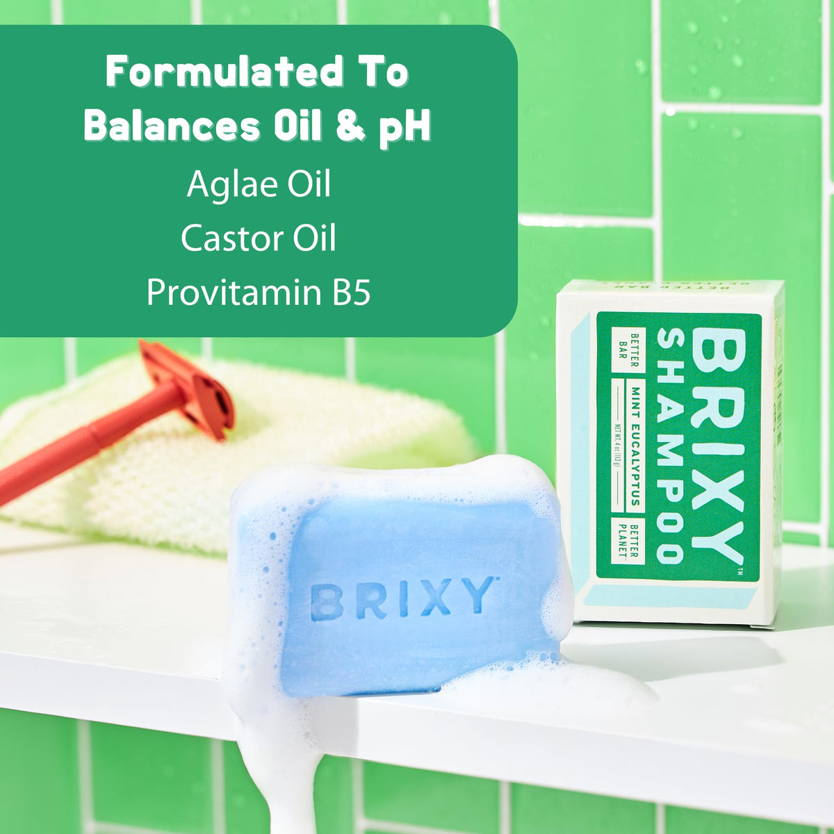 BRIXY Balance shampoo bar lather demonstrates cleansing for oily hair.