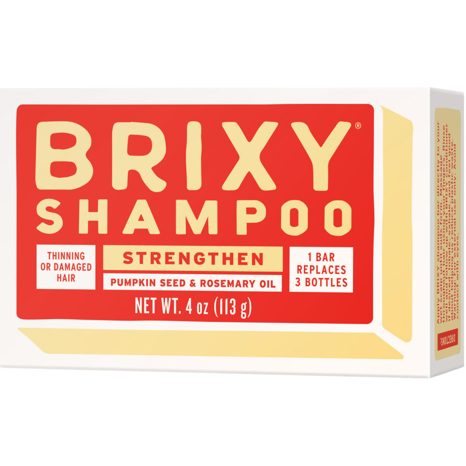 BRIXY Strengthening Shampoo Bar close-up with droplets, gentle cleanse for thinning hair