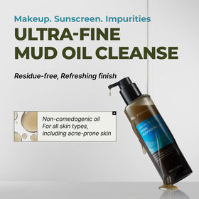 BRMUD Cleansing Oil pour shot showing easy rinse and makeup removal