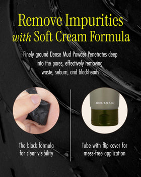 BRMUD Relief Mud Peel Off Mask mineral mud closeup emphasizes purification and tighter-looking pores.