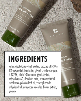 BRMUD Relief Mud Peel Off Mask packaging box conveys natural ingredients and gentle routine.