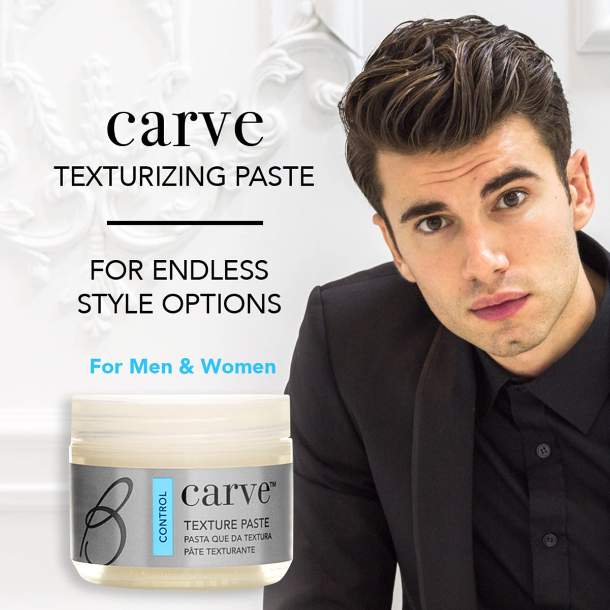 Close-up of Carve Texture Paste giving a semi-gloss, sculpted look.