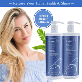 Brocato Cloud 9 restoring conditioner bottle highlights deep moisture for dry, brittle strands.