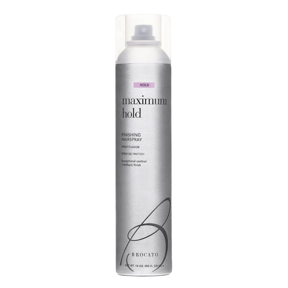 Brocato Maximum Hold hairspray bottle front for all-day hold