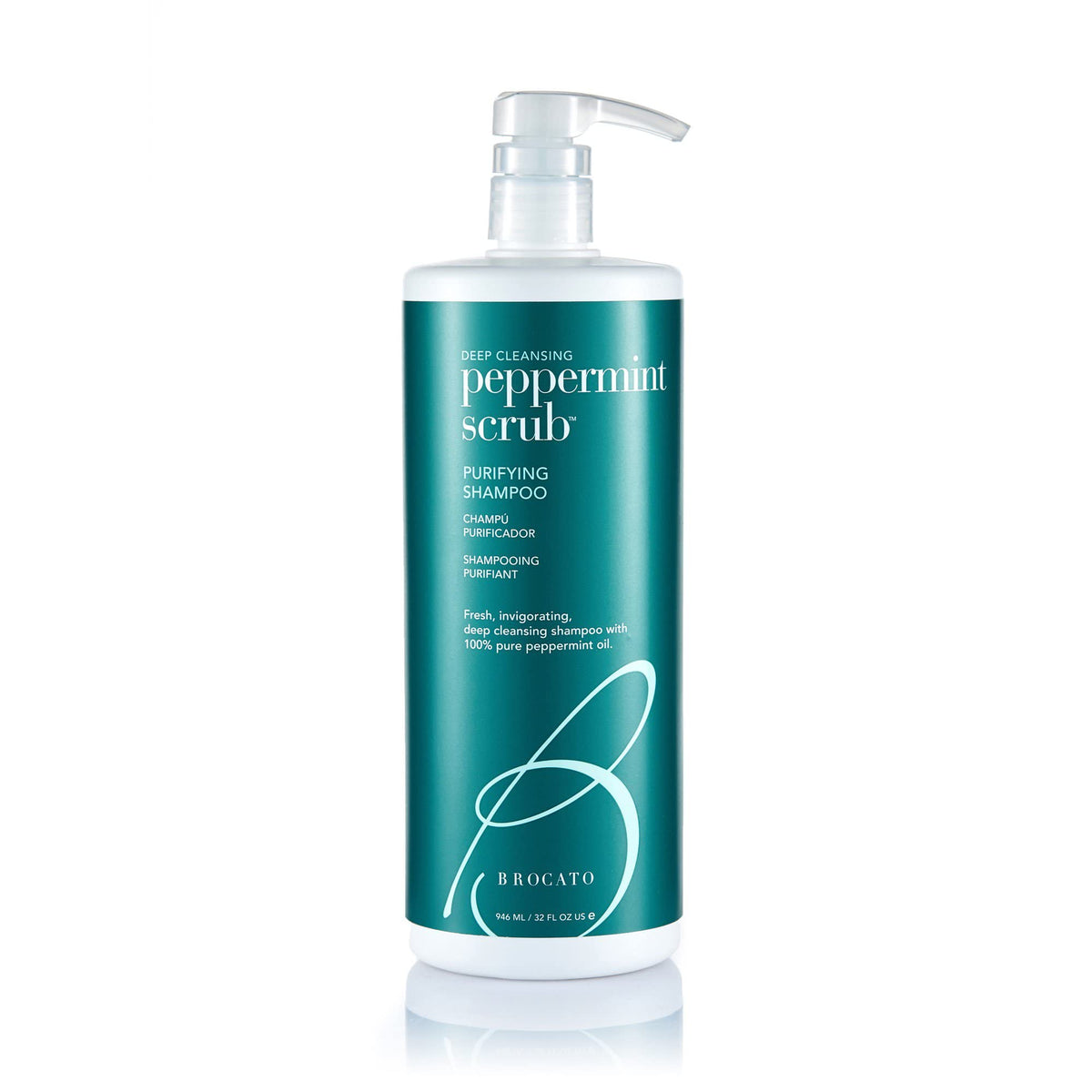 Brocato Peppermint Scrub Purifying Shampoo bottle with refreshing peppermint aroma for a deep cleanse