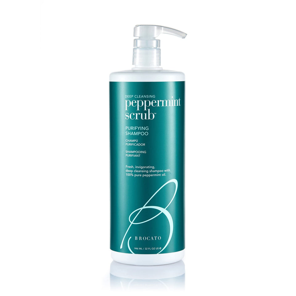 Brocato Peppermint Scrub Purifying Shampoo bottle with refreshing peppermint aroma for a deep cleanse