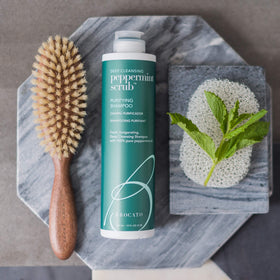 Scalp-focused shot with Brocato shampoo applied, signaling cleansing without drying