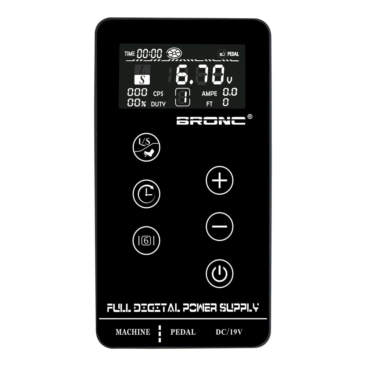 BRONC TPN-035 LCD display enables accurate voltage adjustments during sessions.
