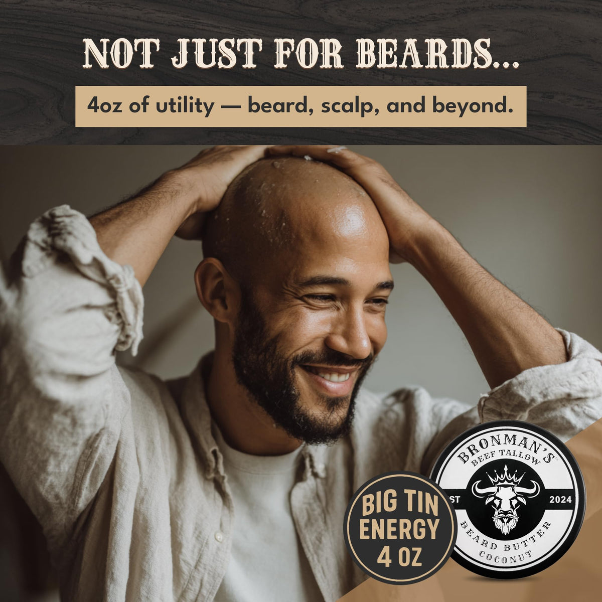 Bronmans ready-to-use beard balm on desk with comb