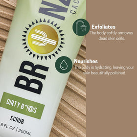Close-up of Bronze Cactus Dirty B*!@S label showing cruelty-free, paraben-free formulation