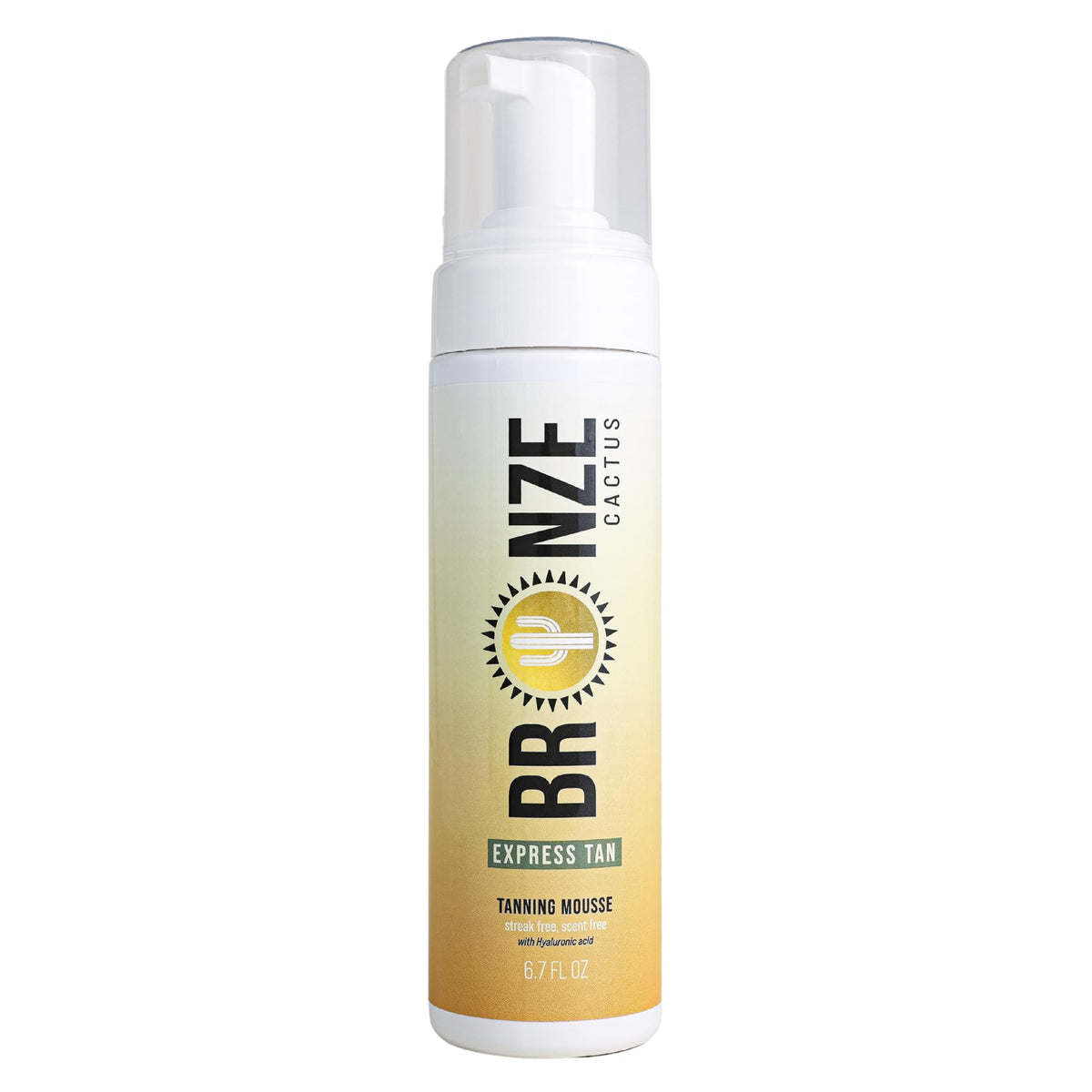 Bronze Cactus Express Mousse bottle with pump for quick, even self-tanning.