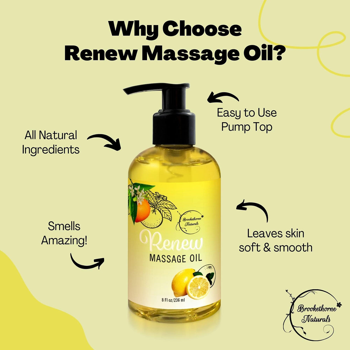 Brookethorne Naturals Renew oil glide delivers silky skin after massage