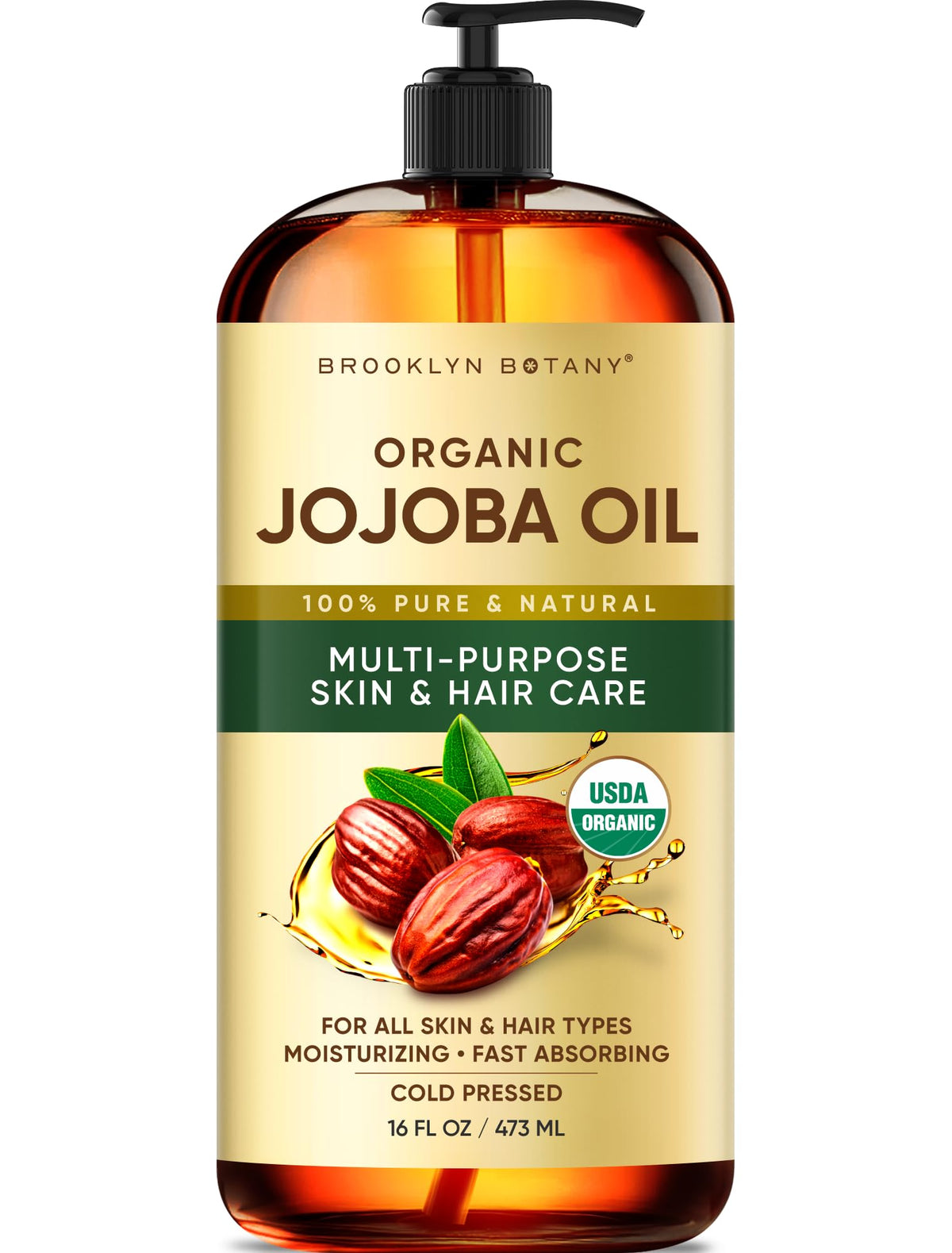 Brooklyn Botany Jojoba Oil bottle closeup for skin and hair care.