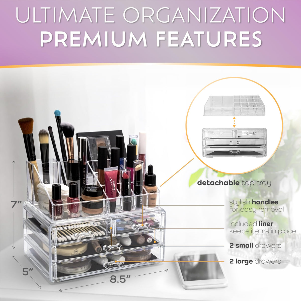 Brookstone acrylic vanity storage multipurpose unit great for makeup and jewelry