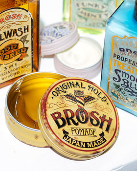 BROSH Original Pomade shown on styled hair with medium gloss