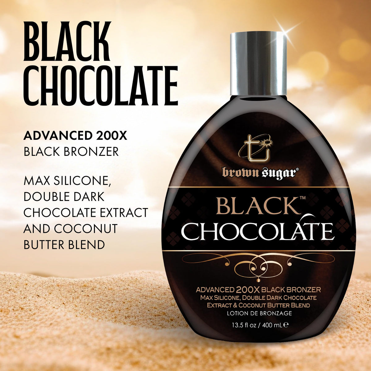 Brown Sugar Advanced 200X bronzer cream close-up showing dark tan target