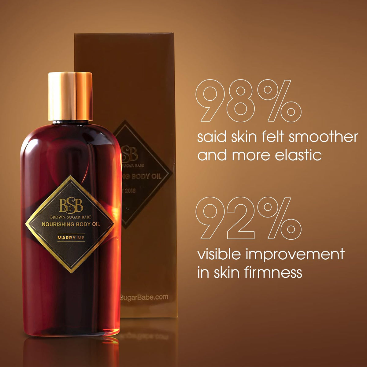 Brown Sugar Babe Marry Me Body Oil pouring shows quick absorption and non-greasy finish