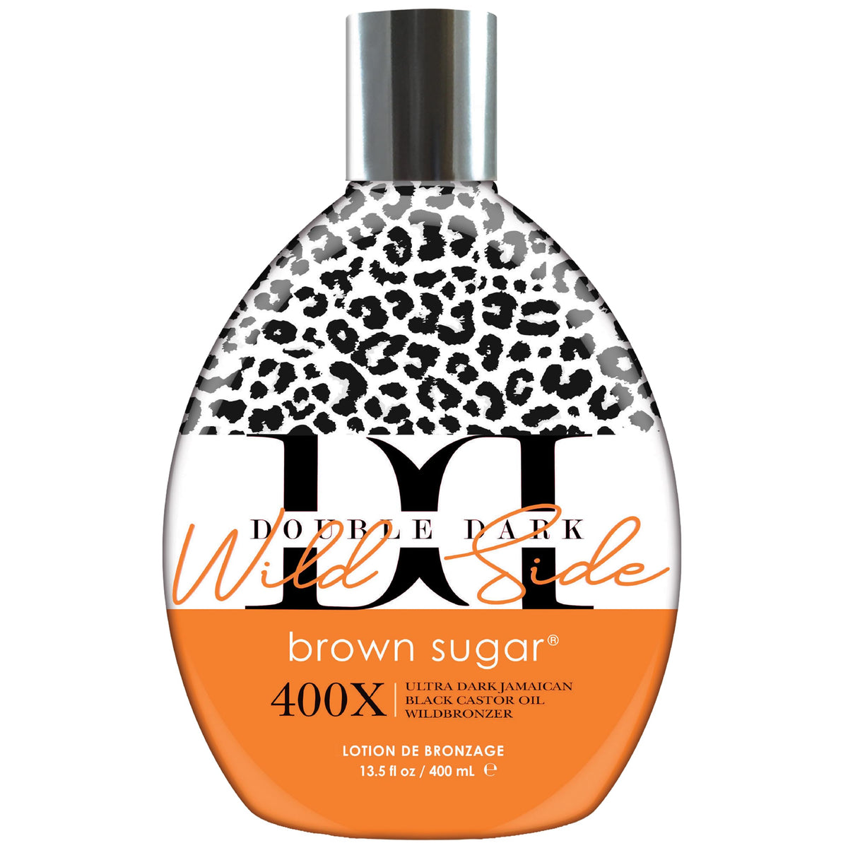 Brown Sugar Double Dark Wild Side lotion bottle demonstrates ultra-dark tanning potential.