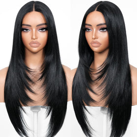 BrownBomb glueless wig 26in natural layered straight on model for quick styling
