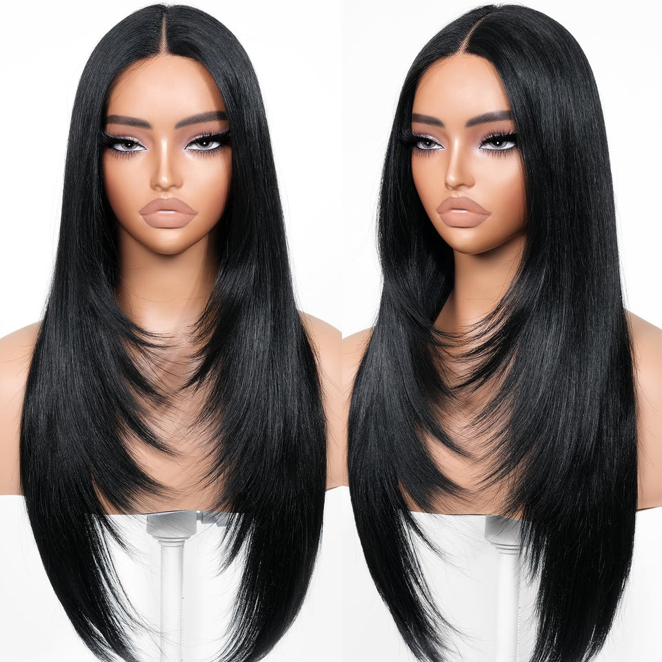 BrownBomb glueless wig 26in natural layered straight on model for quick styling