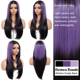 BrownBomb Long straight layered wig, 26 inch, designed for everyday use.