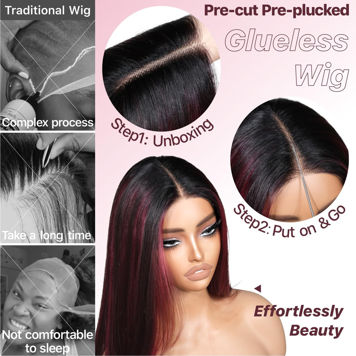 BrownBomb no-glue synthetic wig offering scalp-friendly comfort and smooth texture