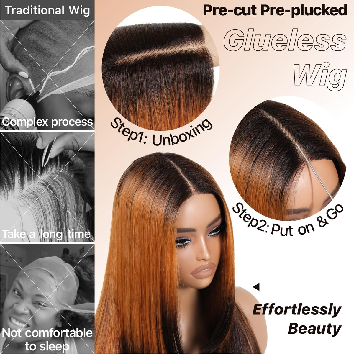 BrownBomb Ombre wig with bangs demonstrates stylish framing and quick styling.