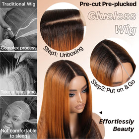 BrownBomb Ombre wig with bangs demonstrates stylish framing and quick styling.