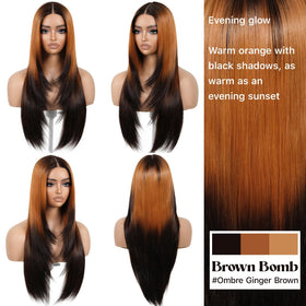 BrownBomb Ombre wig close-up lace highlights seamless edges and realism.
