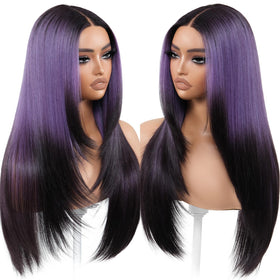 BrownBomb Ombre Purple Black wig front view for natural color depth and style.